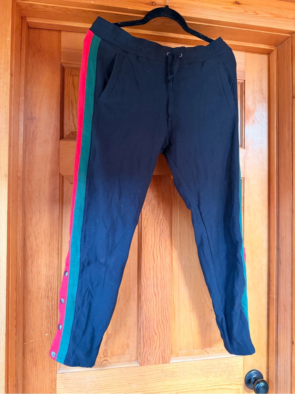 Black Jogger Pants with Red & Green Side Stripes